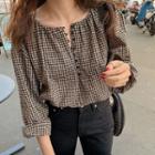 Long-sleeve Round Neck Plaid Loose Fit Shirt