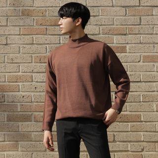 Mock-neck Colored Boxy-fit Knit Top