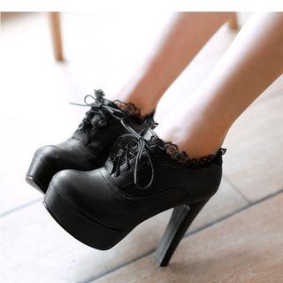 Lace Trim High Heel Oxfords