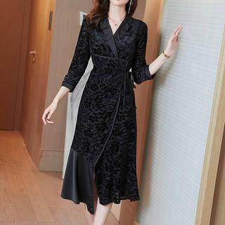 3/4-sleeve Jacquard Midi Dress