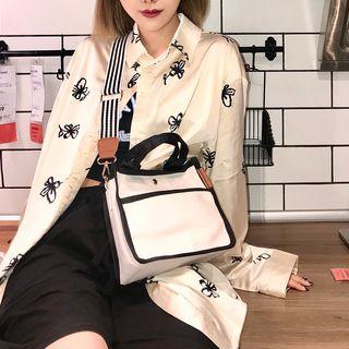 Striped Strap Canvas Crossbody Bag