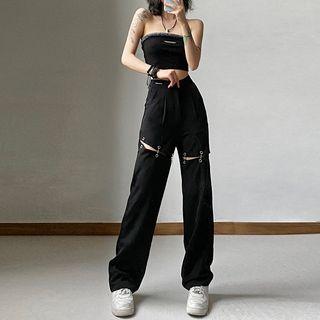 High Waist Detachable Straight Leg Pants