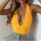 Halter-neck Knit Top Yellow - One Size