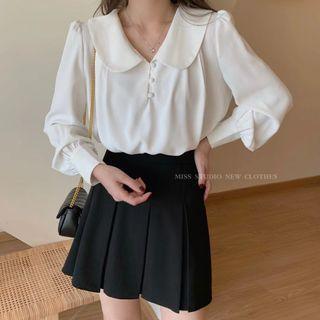 Lantern-sleeve Collard Blouse