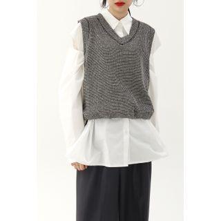 Drawstring-hem Sweater Vest Black - One Size