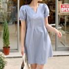 Short Sleeve V-neck Plain Dress Airy Blue - One Size