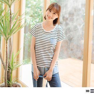 Mock Two Piece Panel Striped Top