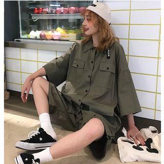 3/4-sleeve Cargo Shirt / Shorts Army Green - One Size