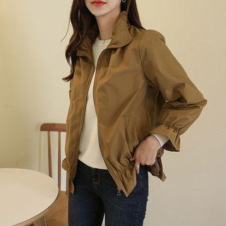 Stand-collar Shirred Zip-up Jacket