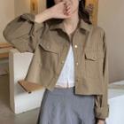 Pocket Detail Cropped Jacket Light Coffee - One Size