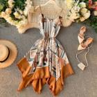 Patterned Tie-waist Asymmetric Sundress