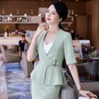 Elbow-sleeve Buckled Blazer / Fitted Skirt