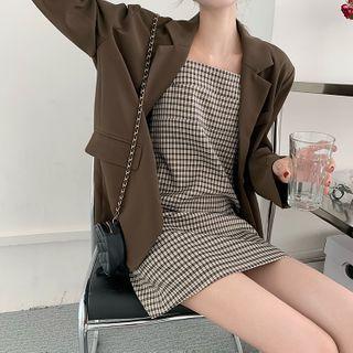 Check Sleeveless Dress / Plain Loose-fit Blazer