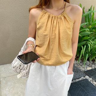 Shirred Halter Top Mustard Yellow - One Size