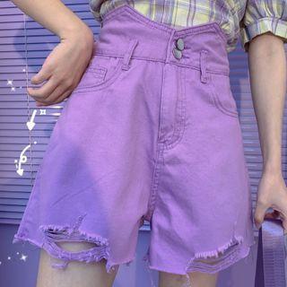 High-waist Ripped Denim Wide Leg Shorts