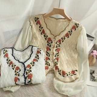 Floral Knit Cropped Cardigan
