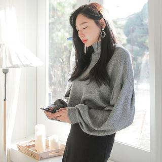 Mock-neck Rib-knit Pullover