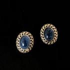 Oval Stud Earring 1 Pair - Earring - Silver Pin - Blue - One Size