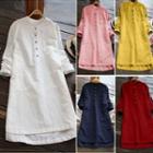 Long-sleeve Plain Henley Shirt Dress