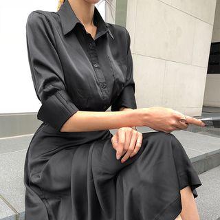 Shirtwaist Maxi Satin Dress