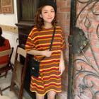 Short-sleeve Striped Mini T-shirt Dress As Shown In Figure - One Size