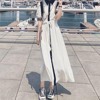 Puff-sleeve Maxi A-line Shirtdress