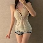 Halter Neck Crocheted Knit Top / Hot Pants