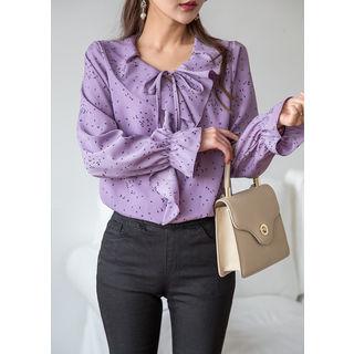 Tall Size Ruffle-trim Patterned Blouse