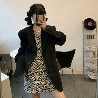 Spaghetti Strap Leopard Print A-line Dress / Blazer