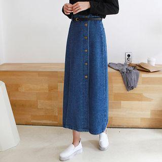 Button-front Denim Long Skirt
