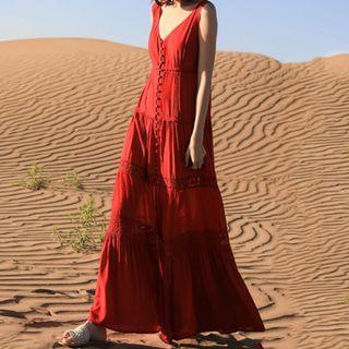 Eyelet V-neck Maxi Sundress