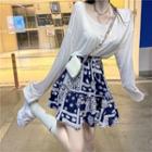 Tie Back Long-sleeve Top / A-line Skirt