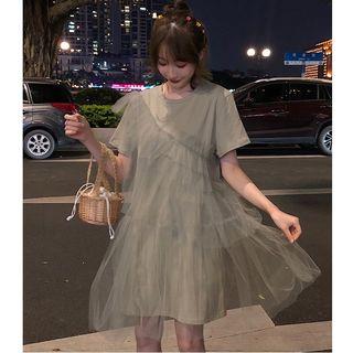 Short-sleeve Mini Mesh Dress