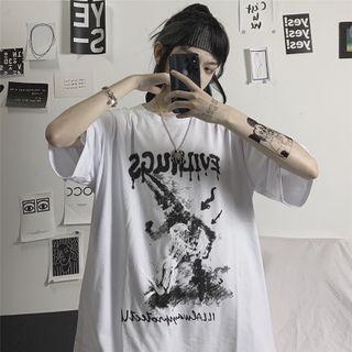 Lettering Monster Short-sleeve Round Neck T-shirt