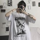Lettering Monster Short-sleeve Round Neck T-shirt