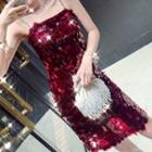 Embellished Strap Sequined Dress