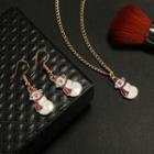 Set: Alloy Christmas Snowman Dangle Earring + Pendant Necklace Gold - One Size