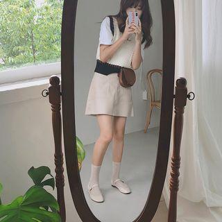Bell-sleeve Shirt / V-neck Striped Knit Tank Top