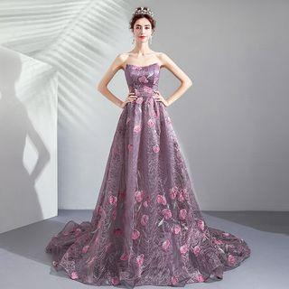 Strapless A-line Embroidered Evening Gown