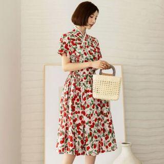 Cherry Patterned Wrap Dress