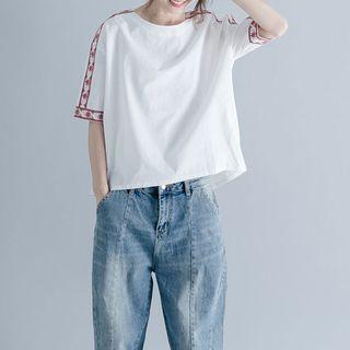 Embroidered Short-sleeve T Shirt White - L