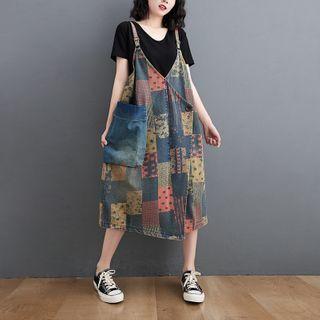 V-neck Patterned Overall Dress