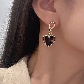 Heart Sterling Silver Drop Earring 1 Pair - Brown - One Size