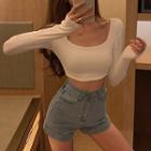 Square-neck Cropped Long-sleeve T-shirt