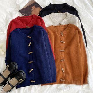 Long-sleeve Toggle Plain Knit Cardigan