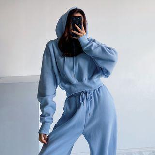 Brushed Dolman-sleeve Crop Hoodie In 5 Colors