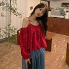 Long Sleeve Off-shoulder Pattern A-line Top Red - One Size