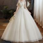 Strapless Floral Applique A-line Wedding Gown
