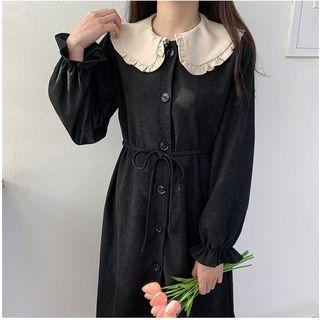 Single-breasted Peter-pan-collar Long-sleeve Dress