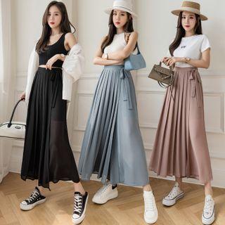 High Waist Plain Pleated Chiffon Wide Leg Pants